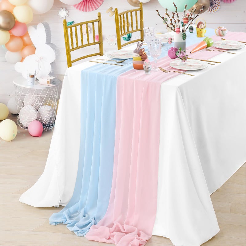 SoarDream Blue Table Runner 2 Pieces 27x120 Inches Sheer Chiffon Fabric 10Ft Rustic Wedding Runners for Wedding Baby Shower Decorations - Image 4